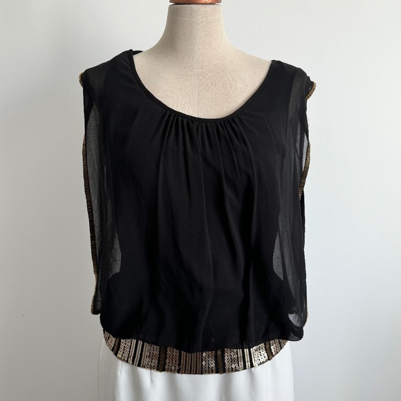 Black Sheer sleeveless top with gold beaded detailing - Picture 1 of 7